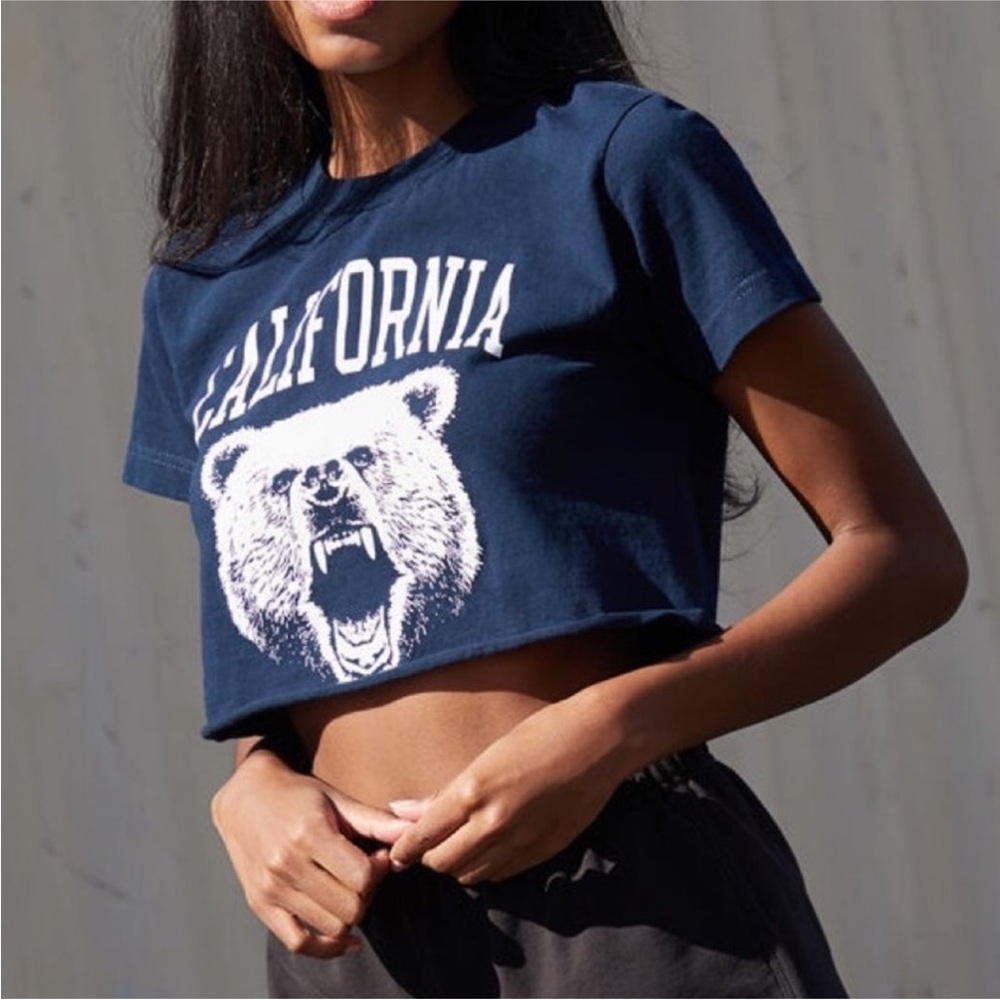 Brandy Melville Navy Blue "California" Bear Graphic Crop Top
